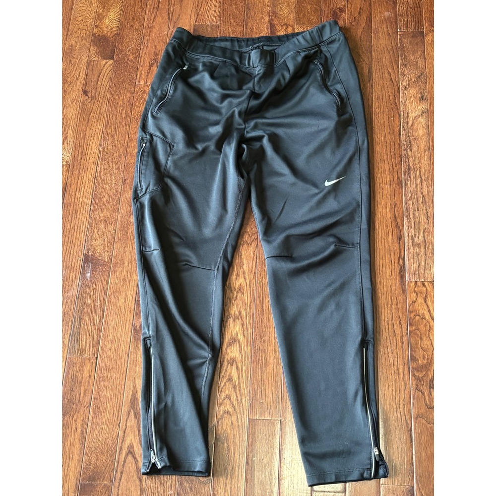 Nike Dri-FIT Mens Black Tapered Running Track Pants Large 684702-010 Zip Pockets
